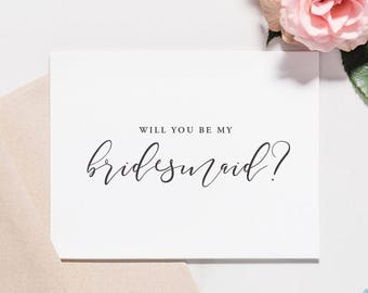 Bridesmaid Card Set, Will You Be My Bridesmaid, Calligraphy Script, Maid of Honor Proposal, Bridesman Idea, Simple Flower Girl Card | WPC210