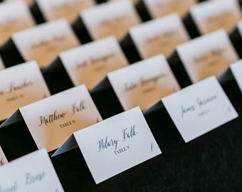 Wedding Place Cards, Escort Card Weddings, Traditional Calligraphy Script, Wedding Table Cards, Place Card, Seating Chart | Romantic Script