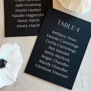 Modern Printed Seating Chart Cards, Serif Font, Black and White Seating Chart, Navy, Wedding Reception, Signage, Name Cards Mid Modern image 1