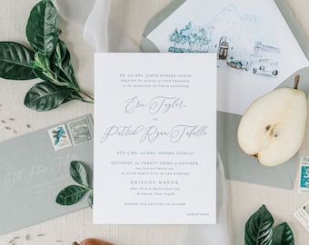 Classic Wedding Invitation Suite - Simple Wedding Invitations - Unique Wedding Invites - Venue Watercolor | Timeless Romance