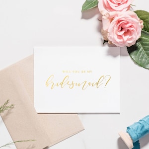Gold Foil Bridesmaid Card Set, Will You Be My Bridesmaid, Calligraphy Script, Maid of Honor Proposal, Rose Gold Bridesmaid Ideas | WPC210
