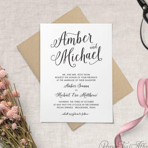 Invitación de boda rústica: juego de invitaciones a juego con los artículos del día: asequible, estilo rústico, tipografía, personalizable / escritura Charlotte
