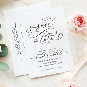 Save The Date - Tarjetas Save The Date - Tarjeta impresa con o sin foto - Save Our Date Wedding - 5x7, personalizable / Romance atemporal