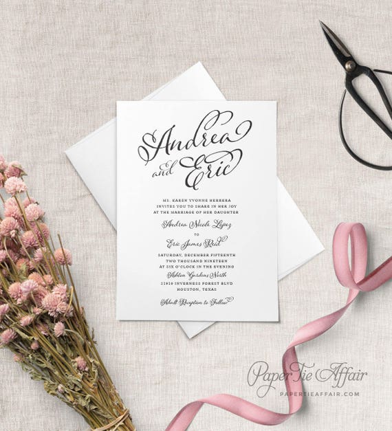 Rustic Wedding Invitation - Minimal Invitation Suite - Customizable Invitations - Rustic Wedding, Vintage, Elegant, Simple  | Sedona Script