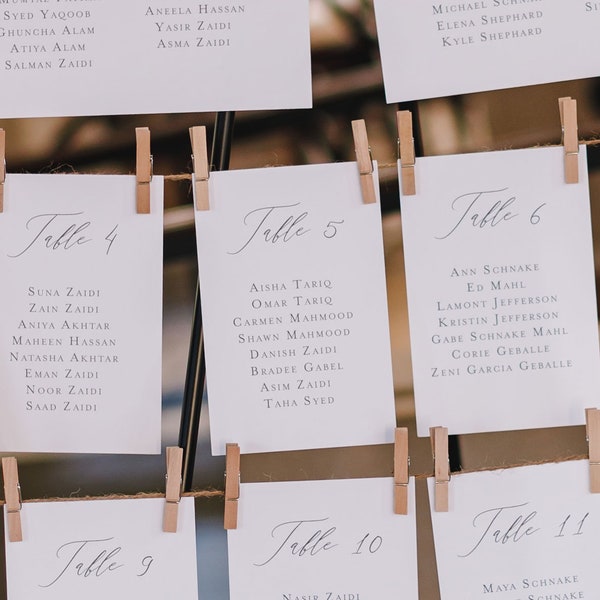 Printed Seating Chart Cards, Romantic Calligraphy, Wedding Reception, Guest Name Cards, Signage, Name Cards - Eternal Love