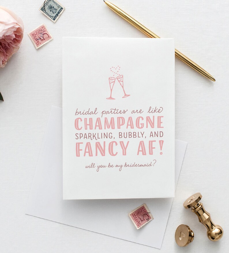 Funny Bridesmaid Proposal Card Will You Be My Bridesmaid Cards, Bridesmaid Proposal Maid of Honor, Champagne, Fancy AF WPC000 image 1