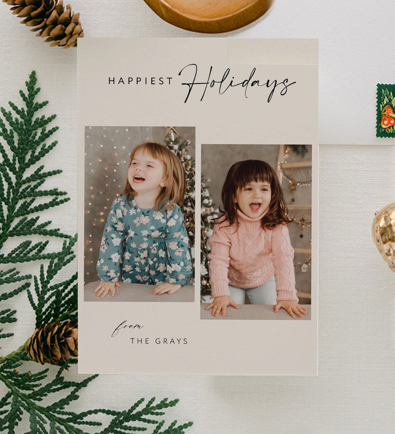 Modern Holiday Card Christmas Photo Cards Christmas Theme Holiday Photo Cards, Double Sided, Customizable Modern Joy image 1