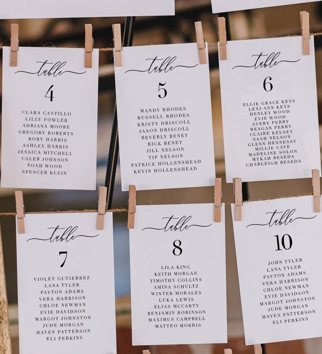 Printed Seating Chart Cards, Romantic Calligraphy, Wedding Reception ...
