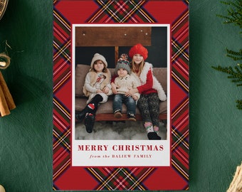 Festive Holiday Cards - Christmas Photo Cards - Christmas Theme - Holiday Photo Cards, Double Sided, Customizable | Tartan Plaid