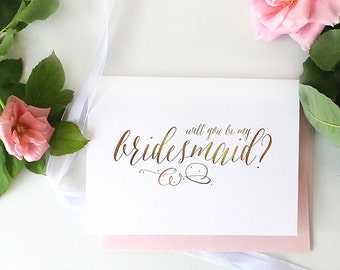 Classic Will You Be My Bridesmaid Card Proposal - Be My Flower Girl, Maid of Honor, Foil Bridesmaid Ideas - Simple Bridesmaid Gift | WPC214