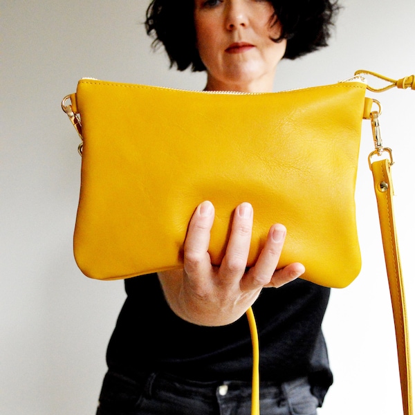 Leather Crossbody Bag for Women, Mustard Bag, Yellow Bag, Small Leather Purse, Leather Gift for Her, Leather Gift 3rd Wedding Anniversary