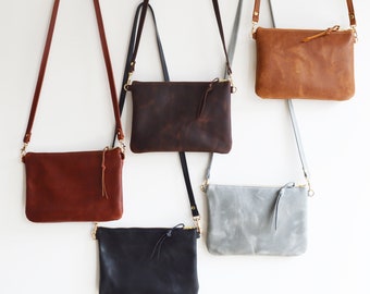 Leather Crossbody Bags for Women Small Leather Zipper Pouch