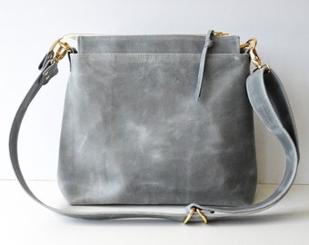 Leather Hobo Bag, Hobo Bag, Grey Leather Handbag, Gray Leather Purse, Leather Shoulder Bag, Leather Gift for Her, Gift for 3rd Anniversary