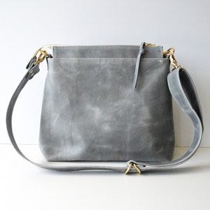 Leather Hobo Bag, Hobo Bag, Grey Leather Handbag, Gray Leather Purse, Leather Shoulder Bag, Leather Gift for Her, Gift for 3rd Anniversary image 1