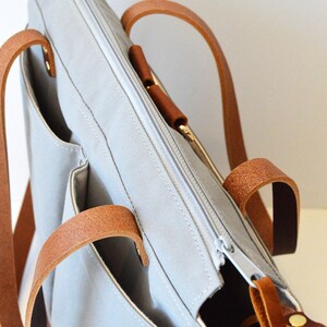 Light Grey and Tan Leather Work Bag / Large Work Tote / Ideal for School or College / Handmade Leather Bag / Convertible Backpack Bag image 5