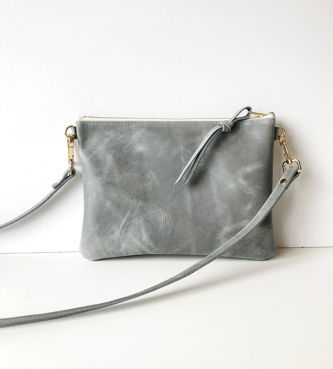 Grey Leather Crossbody Bag for Women, Small Gray Leather Purse, Grey