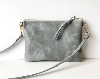 Grey Leather Crossbody Bag for Women, Small Gray Leather Purse, Grey Leather Bag, Gray Leather Handbag, Leather Gift for 3rd Anniversary