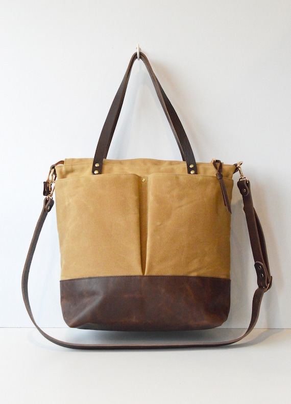 Items similar to Leather and Waxed Canvas Diaper Bag. Unisex Nappy Bag