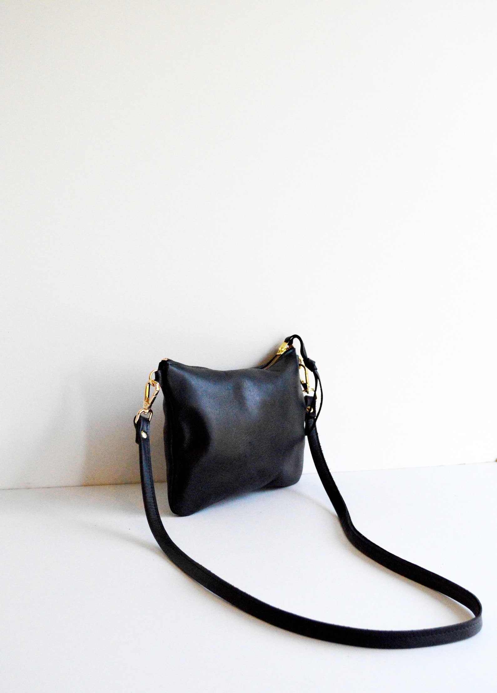 Black Leather Crossbody Bag Minimalist Crossbody Bag Black Etsy