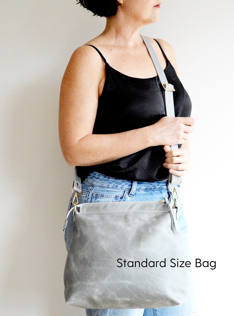 Leather Hobo Bag, Hobo Bag, Grey Leather Handbag, Gray Leather Purse, Leather Shoulder Bag, Leather Gift for Her, Gift for 3rd Anniversary image 6