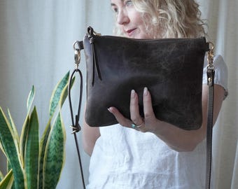 Bolso bandolera de piel marrón para mujer, bolso de piel marrón, monedero pequeño de piel, regalo de piel para ella, regalo de piel para el tercer aniversario de boda