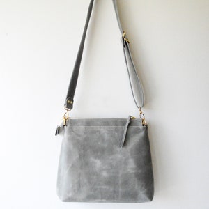 Leather Hobo Bag, Hobo Bag, Grey Leather Handbag, Gray Leather Purse, Leather Shoulder Bag, Leather Gift for Her, Gift for 3rd Anniversary image 2