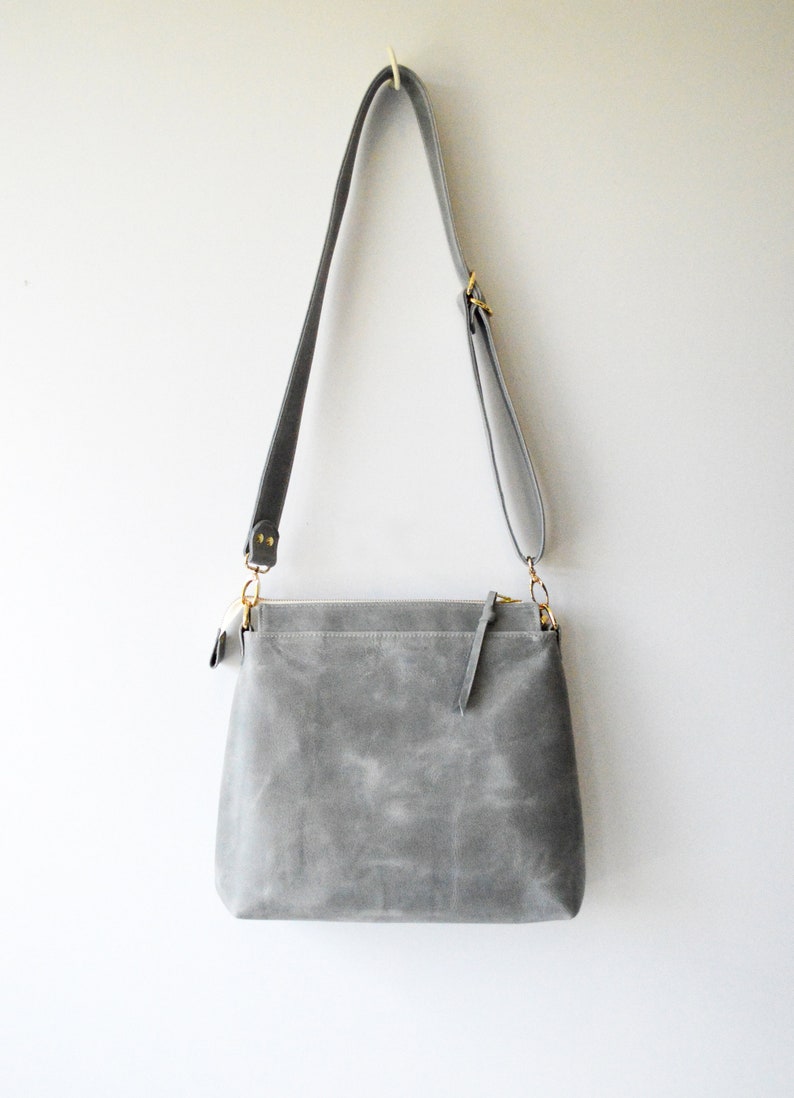 Leather Hobo Bag, Hobo Bag, Grey Leather Handbag, Gray Leather Purse, Leather Shoulder Bag, Leather Gift for Her, Gift for 3rd Anniversary image 2