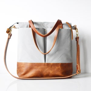 Canvas and Leather Work Tote, Convertible Backpack Tote, University Bag, Teacher Tote, Travel Carryall