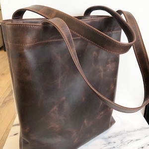 Dark Brown Leather Tote Bag. Handmade Leather Shoulder Bag in Vintage Style Leather. Minimal Modern Classic Leather Bag. image 5