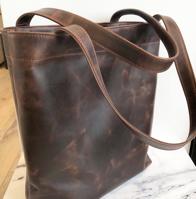 Dark Brown Leather Tote Bag. Handmade Leather Shoulder Bag in Vintage Style Leather. Minimal Modern Classic Leather Bag. image 5