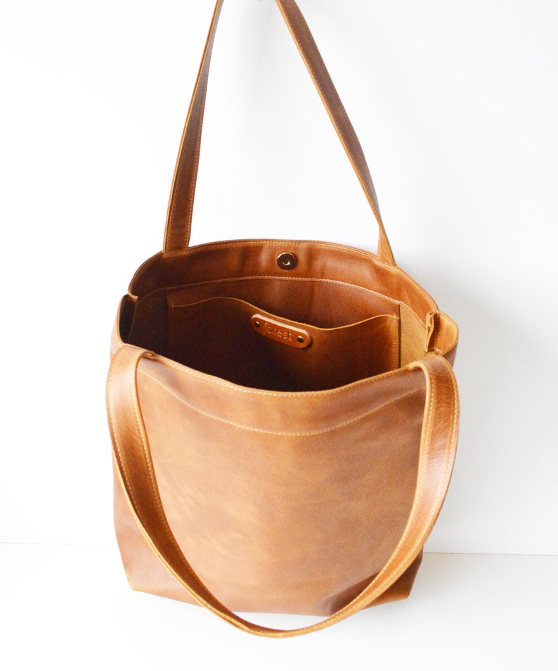 Classic Leather Tote Bag / Tan Leather Tote / Tan Leather Handbag / Leather Bag / Saddle Tan Leather Shoulder Bag / Leather Work Tote Toffee image 3