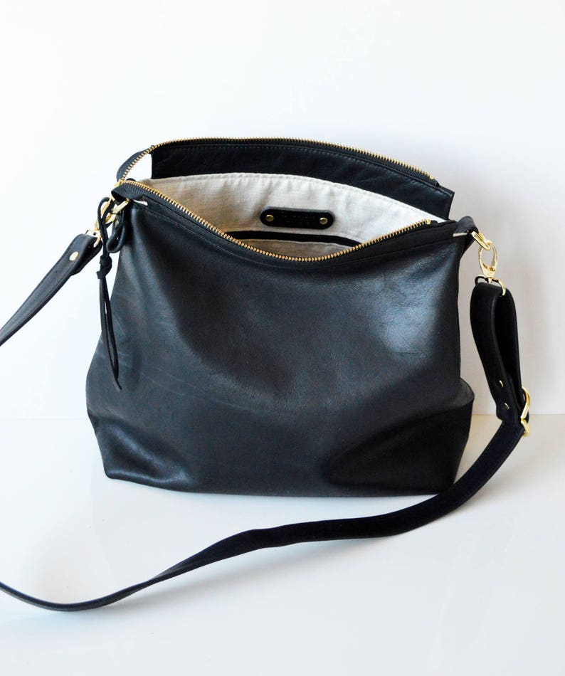 Black Leather Hobo Bag Leather Crossbody Bag Leather Purse Etsy