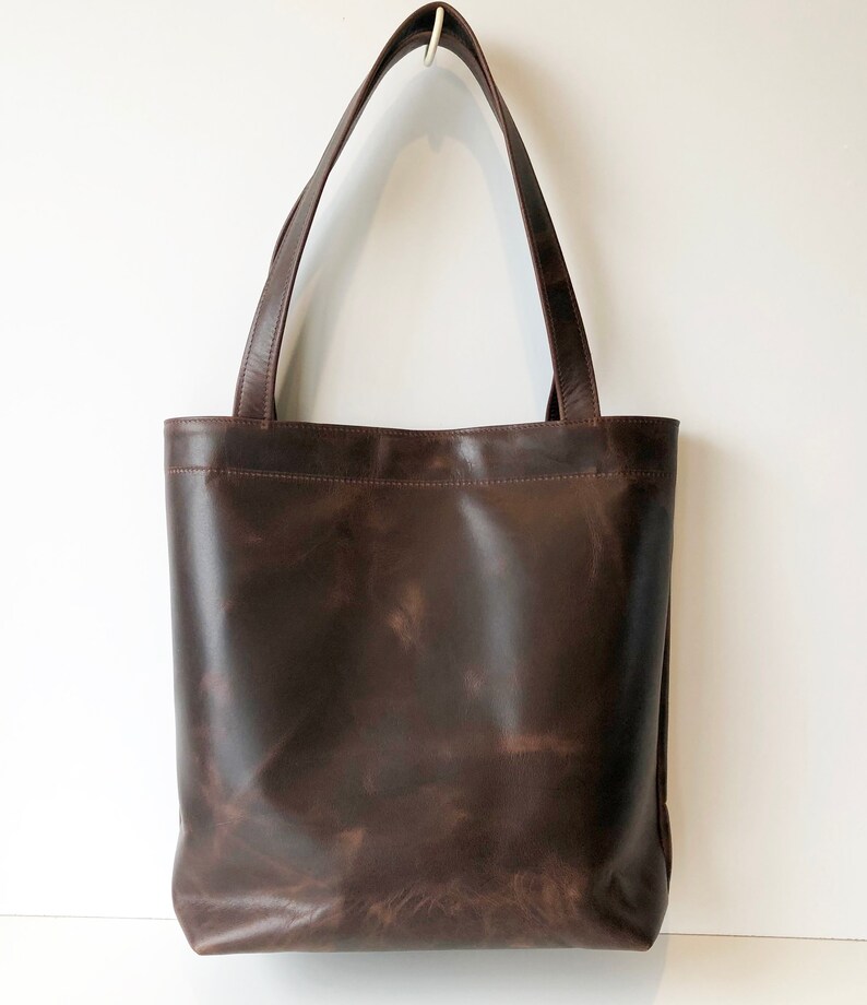 Dark Brown Leather Tote Bag. Handmade Leather Shoulder Bag in Vintage Style Leather. Minimal Modern Classic Leather Bag. image 6