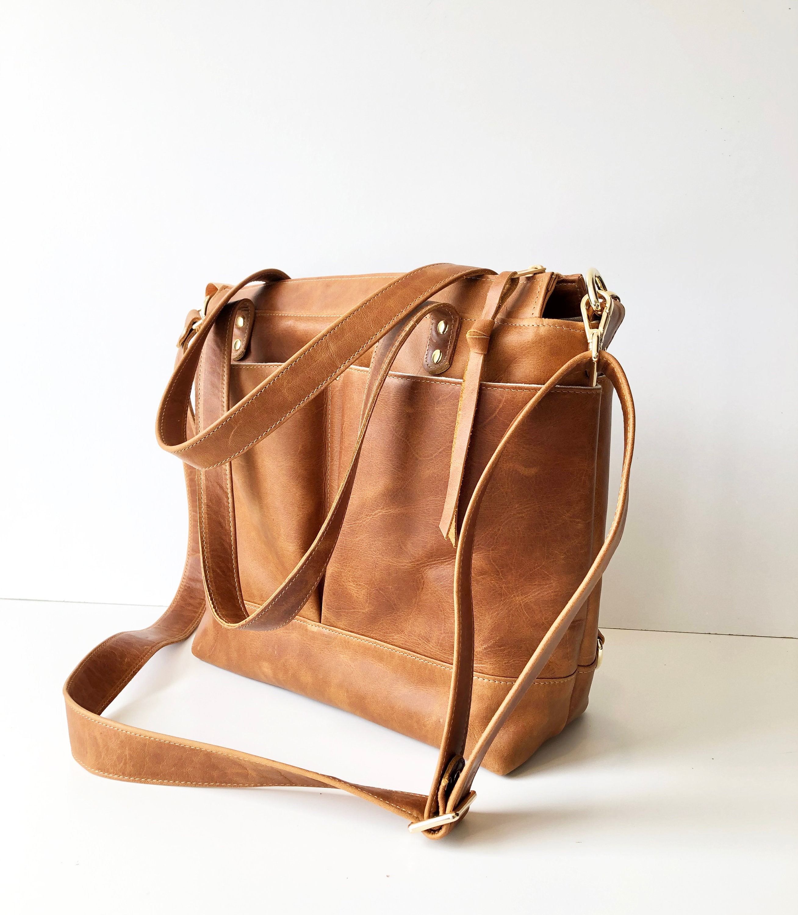 Tan Leather Diaper Bag / Convertible Leather Backpack Bag / Etsy
