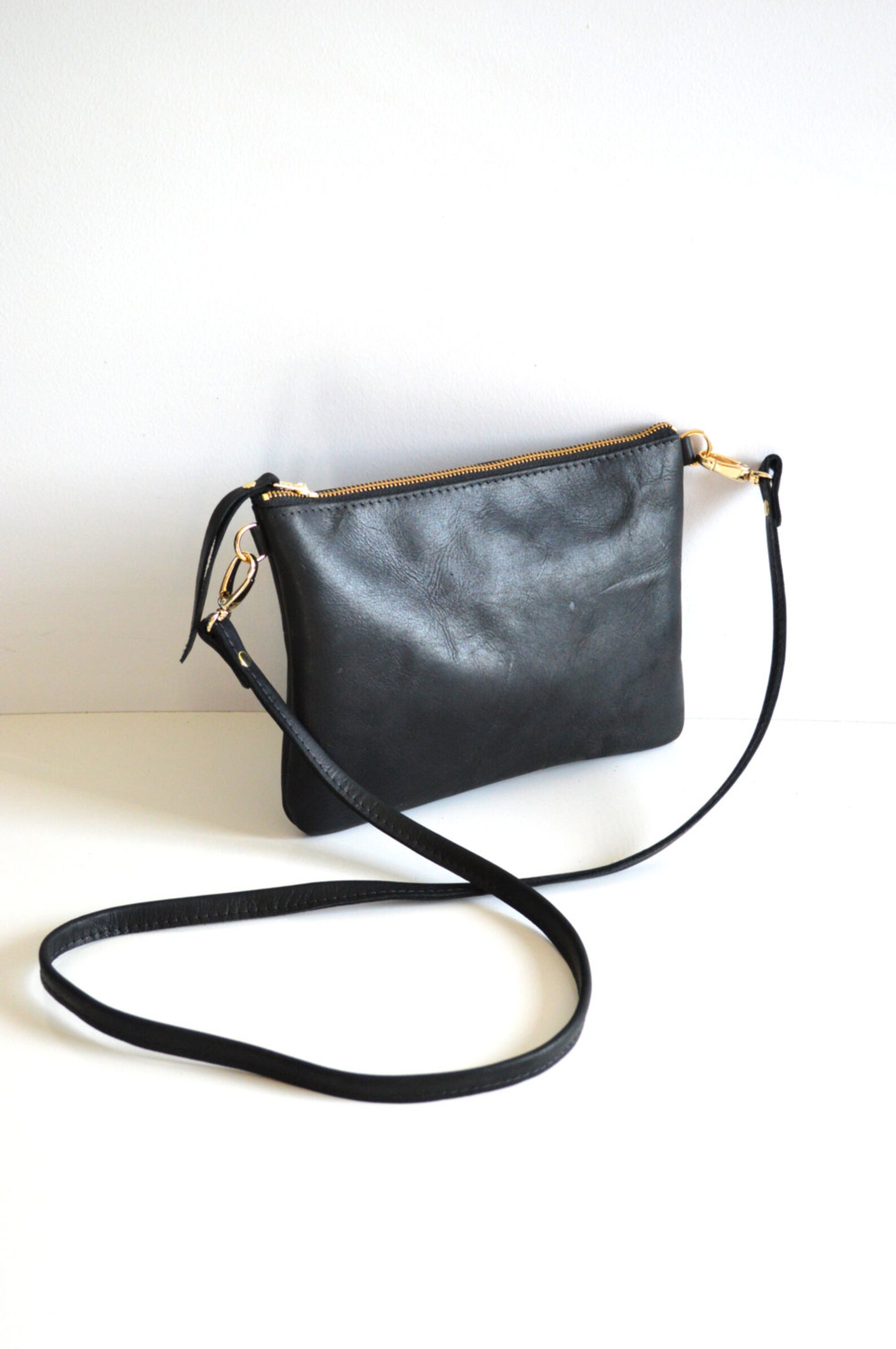 Black Leather Crossbody Bag Minimalist Crossbody Bag Black Etsy