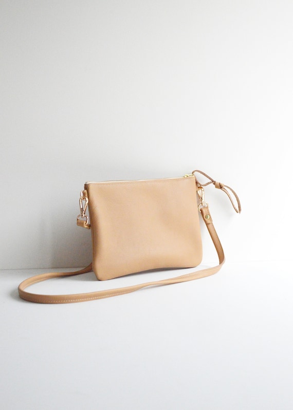 Beige lederen crossbody tas beige lederen portemonnee kleine -   Nederland