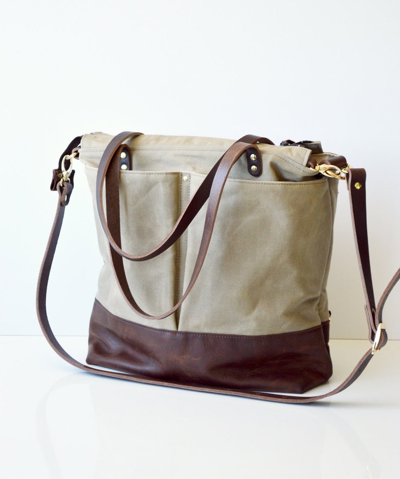 Waxed canvas backpack tote bag / Converts from backpack to Etsy