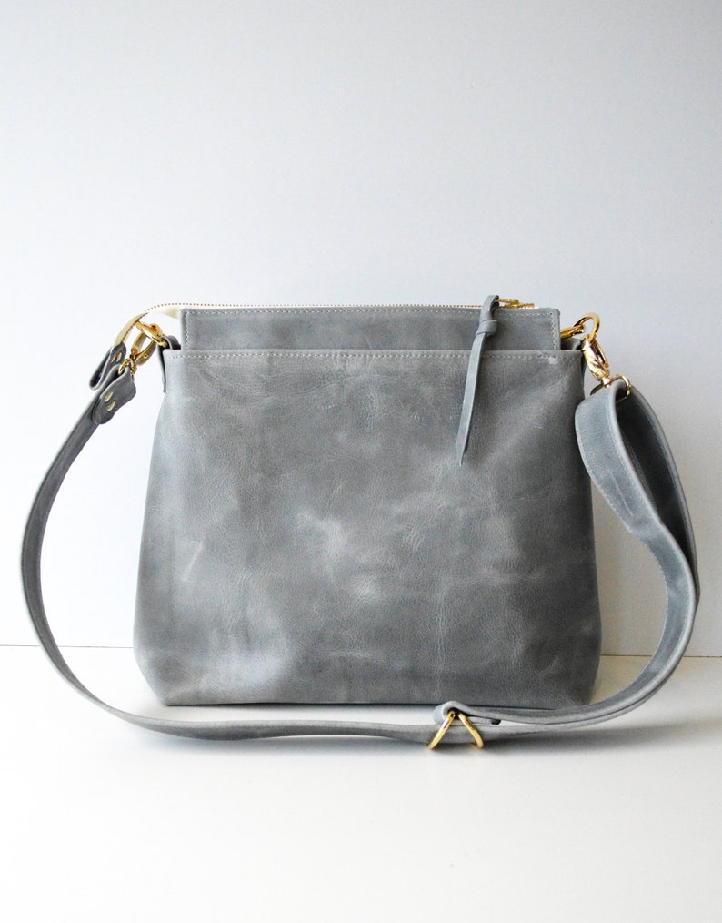 Leather Hobo Bag, Hobo Bag, Grey Leather Handbag, Gray Leather Purse, Leather Shoulder Bag, Leather Gift for Her, Gift for 3rd Anniversary image 1