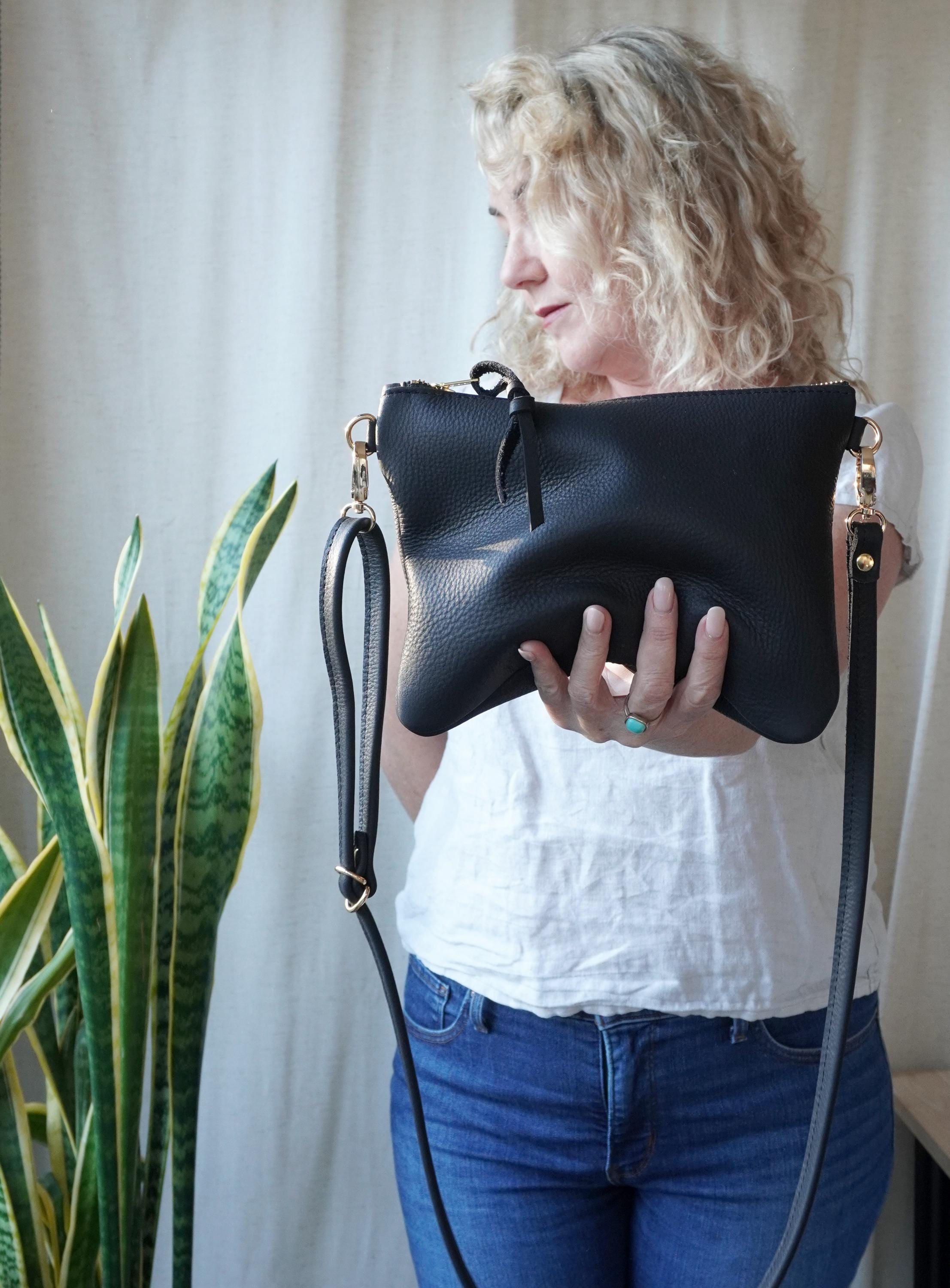 Minimalist Black Leather Crossbody Bag, Zipper Clutch Wristlet - Etsy