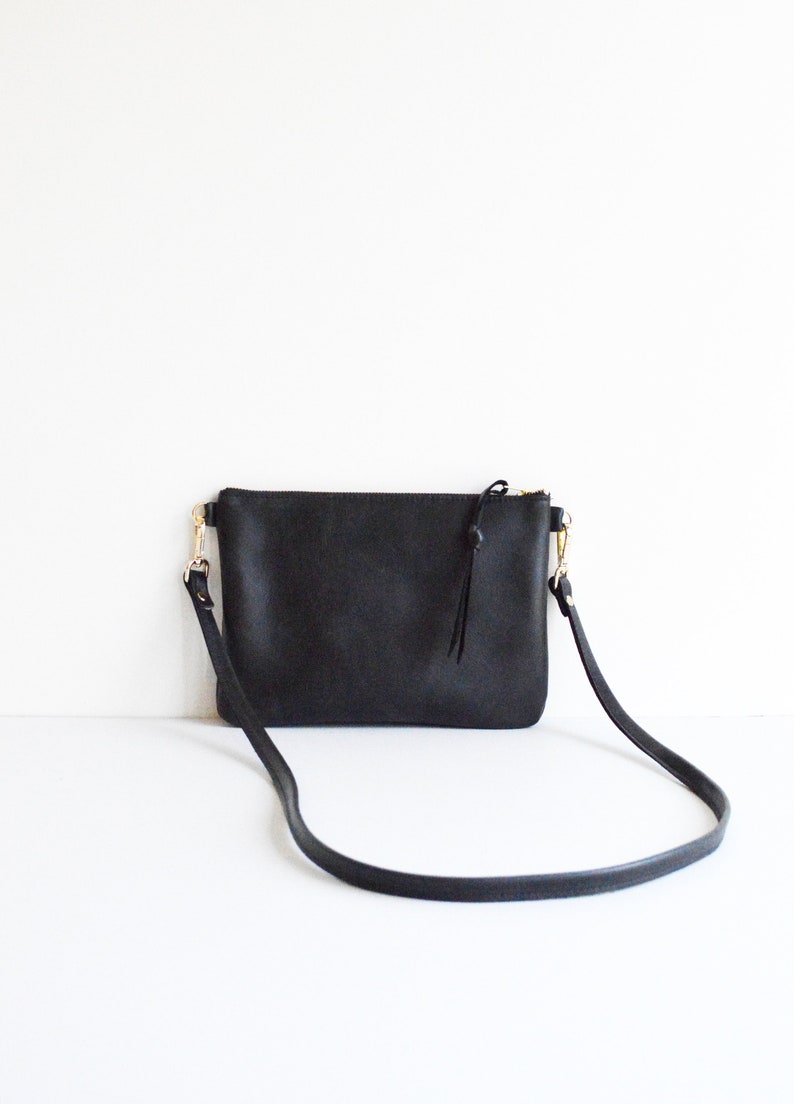 Black Leather Crossbody Bag Minimalist Crossbody Bag Black Etsy
