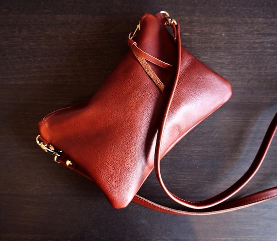 Whiskey Leather Crossbody Bag. Handmade Small Brown Leather Purse for Women.