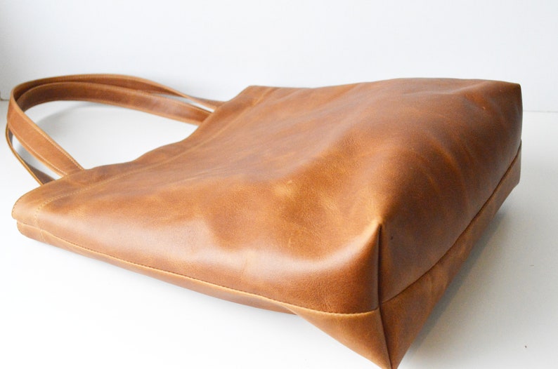 Classic Leather Tote Bag / Tan Leather Tote / Tan Leather Handbag / Leather Bag / Saddle Tan Leather Shoulder Bag / Leather Work Tote Toffee image 4