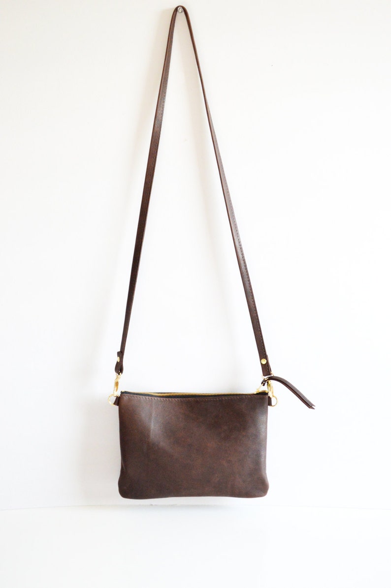 Dark Brown Leather Crossbody Bag. Small Minimalist Leather Etsy