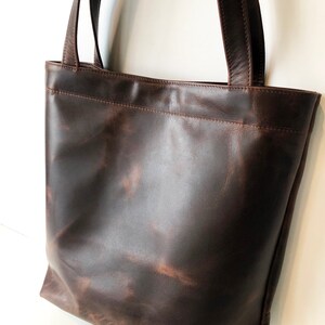 Dark Brown Leather Tote Bag. Handmade Leather Shoulder Bag in Vintage Style Leather. Minimal Modern Classic Leather Bag. image 2