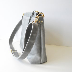 Leather Hobo Bag, Hobo Bag, Grey Leather Handbag, Gray Leather Purse, Leather Shoulder Bag, Leather Gift for Her, Gift for 3rd Anniversary image 3