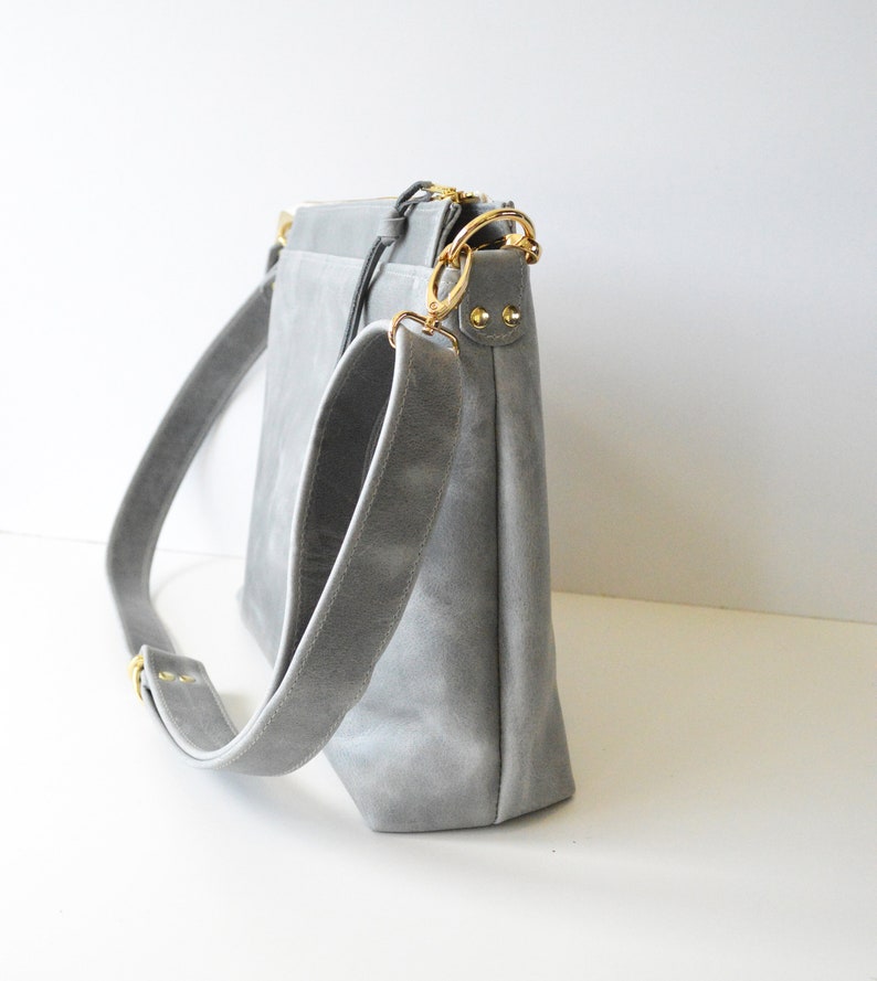 Leather Hobo Bag, Hobo Bag, Grey Leather Handbag, Gray Leather Purse, Leather Shoulder Bag, Leather Gift for Her, Gift for 3rd Anniversary image 3