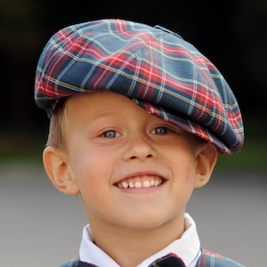 Tartan newsboy cap Navy and red hat Toddler boy cap Baby boy hat Blue Infant hats boys wedding ring bearer outfit Plaid hat Blue tartan hat
