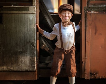 Boys brown outfit Ring bearer outfit Baby boy newsboy hat infant shorts with suspenders and bow tie Toddler boy wedding outfit Toddler hat