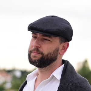 Charcoal newsboy cap for men and women news boy hat, gray newsboy hat, unisex flat hat, mens wool hat with visor, dark gray ivy cap for boys