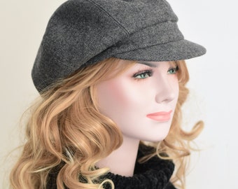 Unisex newsboy hat in light gray, baker boy hat for men and women, Peaky Blinders hat, autumn wool hat with visor, newspaper boy cap gray